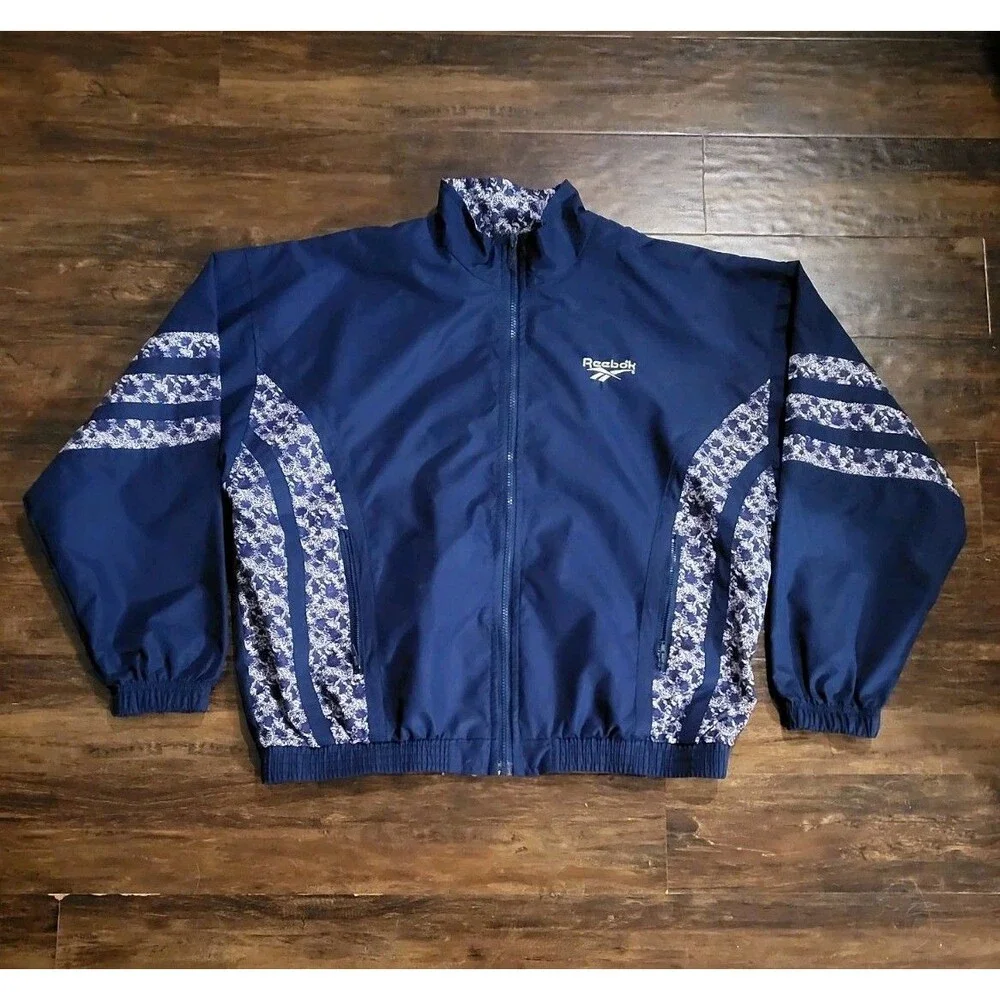 Vintage Reebok Navy Blue Windbreaker Jacket Mens Large Sportswear Retro 90s